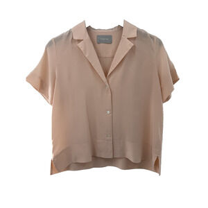 Everlane Women's Silk Button Down Peach Blouse Collared Size 2 Soft Elegant